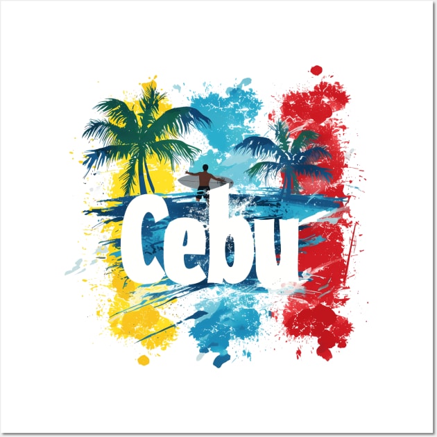 Philippines Cebu Vibes - Colourful palm trees and surfer graphics Wall Art by MLArtifex